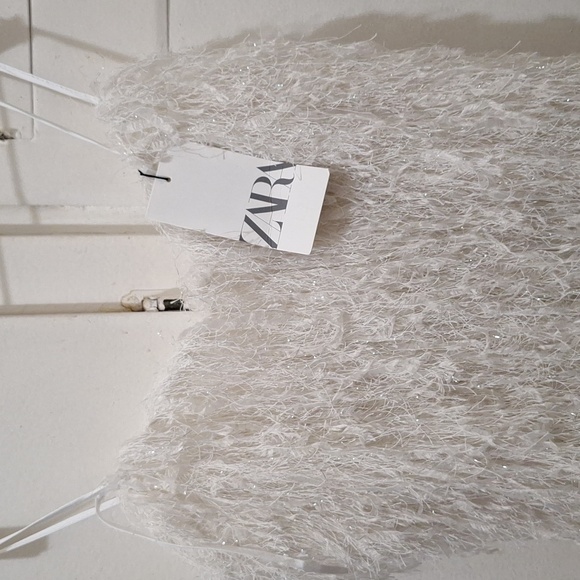 NWT ZARA WHITE FRINGED MINI DRESS WITH METALLIC THREAD - Picture 9 of 12